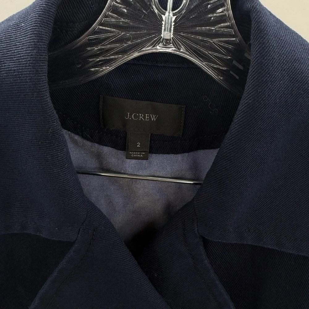 J.Crew Navy Cotton Twill Nautical Pea Coat Jacket Double Breasted Size 2 Pockets - Picture 4 of 13